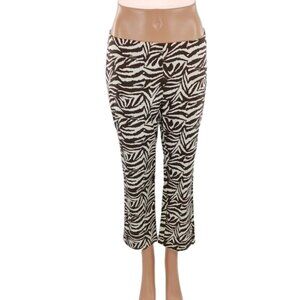 Chico’s Womens Size S Zebra Print Crop Pants Brown White Stretch Pull On